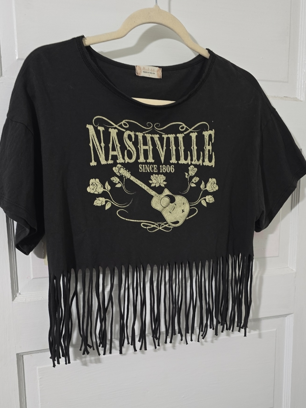 Altard State Nashville Graphic Fringe Crop Top - Black